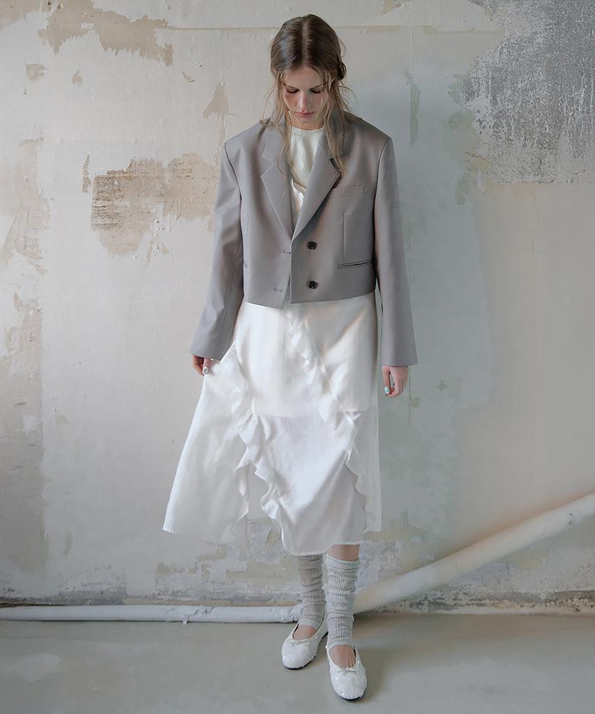 Lonque Essentiel Semi Overfit Crop Tailored Jacket_Blazer (Gray)