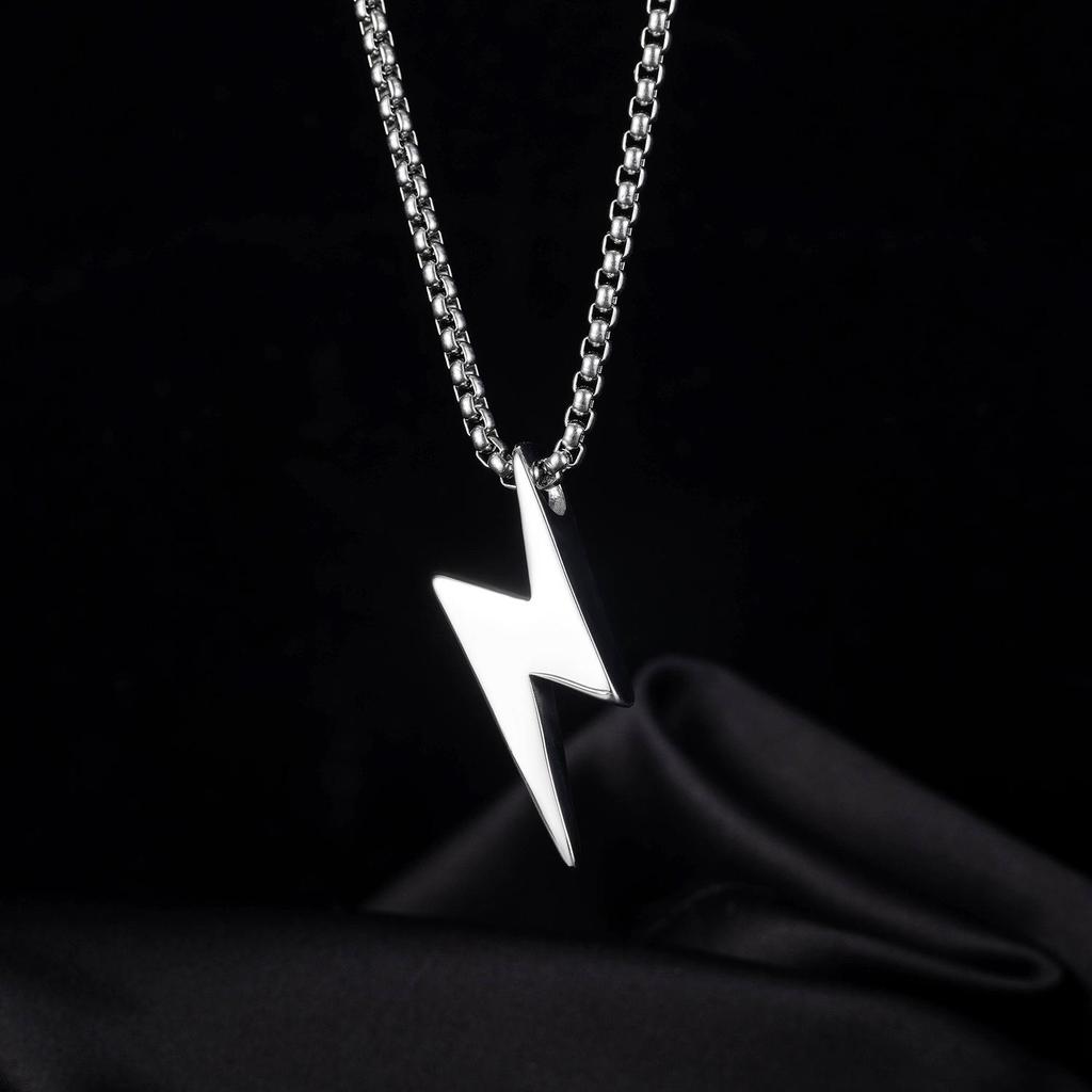 European American Street Style Titanium Lightning Pendant Necklace - Versatile Stainless Steel Trend.