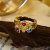 Vintage Geometric Colorful Zircon Rings For Women Luxury Gold Color Copper Knuckle Ring Female Wedding Party Charm Jewelry Gift
