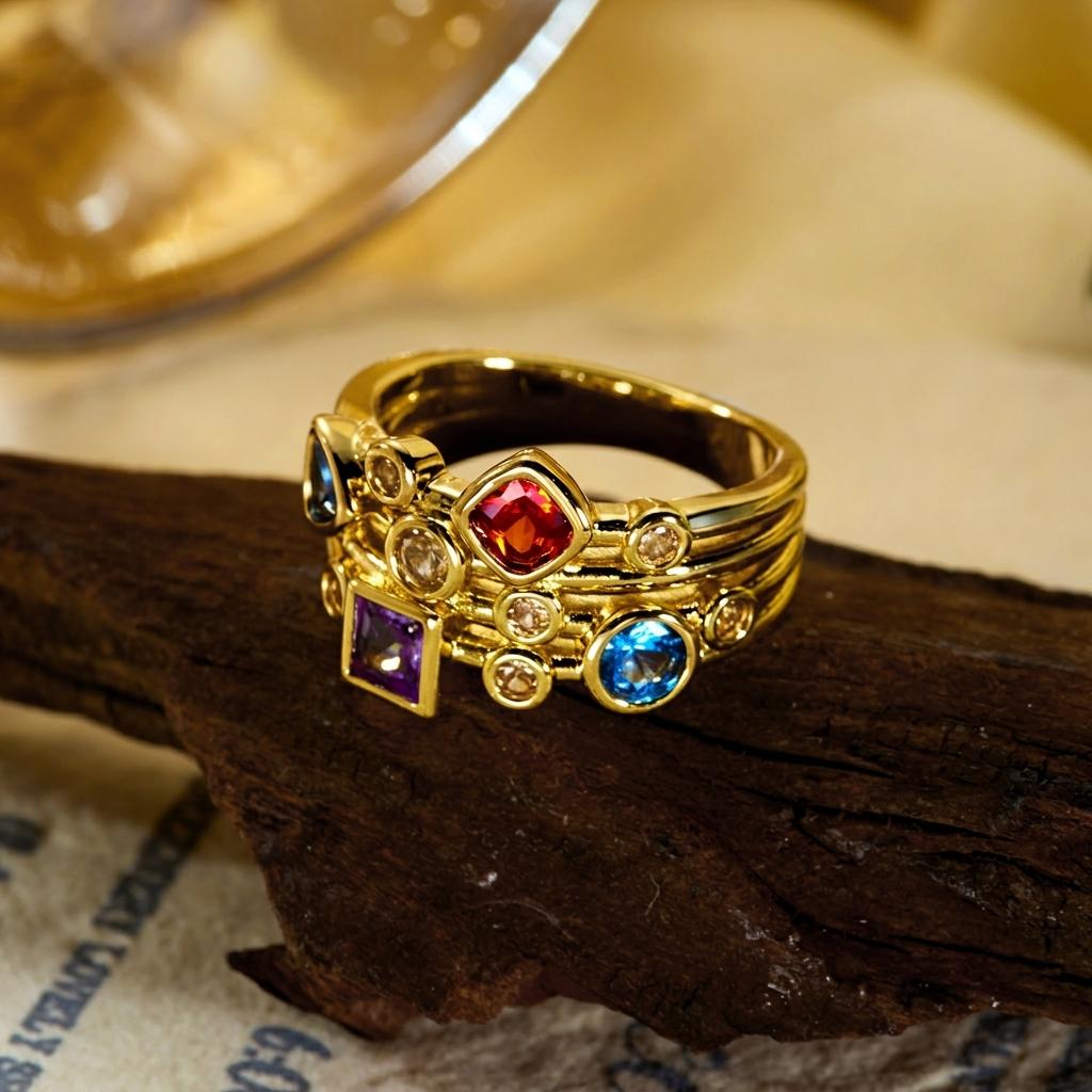 Vintage Geometric Colorful Zircon Rings For Women Luxury Gold Color Copper Knuckle Ring Female Wedding Party Charm Jewelry Gift