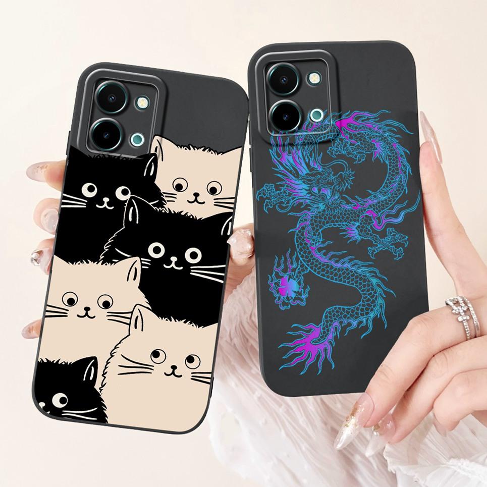 Back Cover For Vivo Y28 4G 5G Vivo Y28s 5G V2352 Soft Silicone Phone Case Dragon Astronaut Black Cat Cartoon Animals Bumper Etui