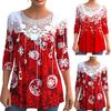 O-Neck Long Sleeves Lace Stitching Christmas Top Women Snowflake Theme 3D Printed Blouse Streetwear