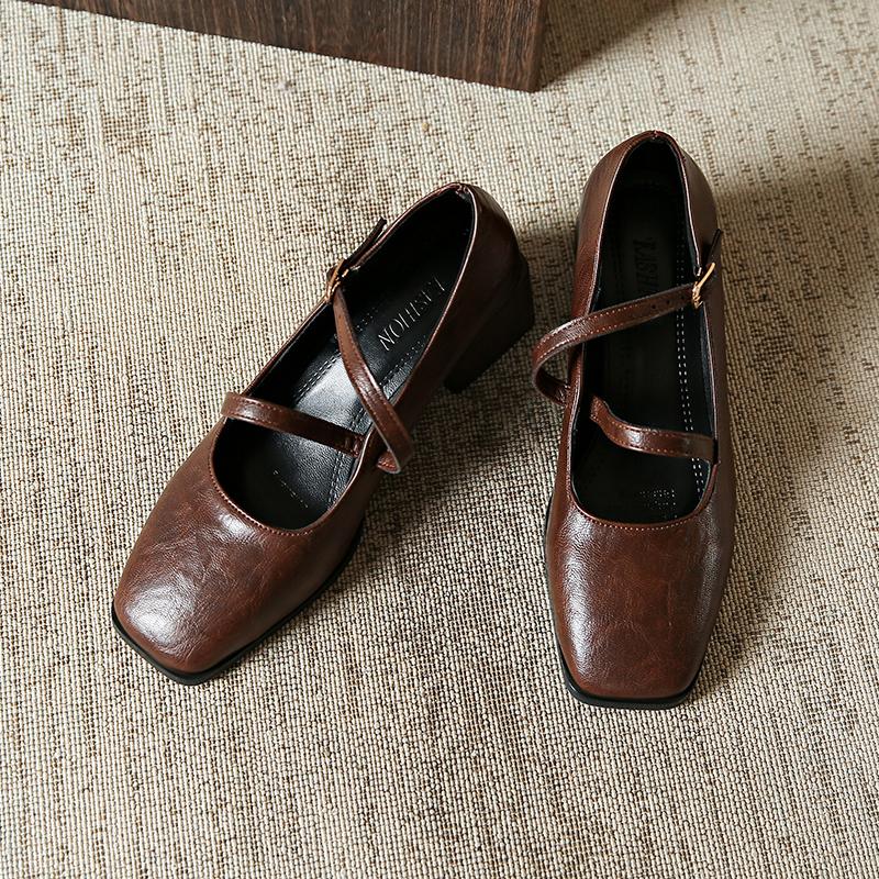 

Женские туфли Marie Janes на высоком каблуке с квадратным носком 2025 года, новые элегантные туфли-лодочки в стиле Лолита на толстом каблуке, модное платье Zapatillas Mujer 40 кофейный