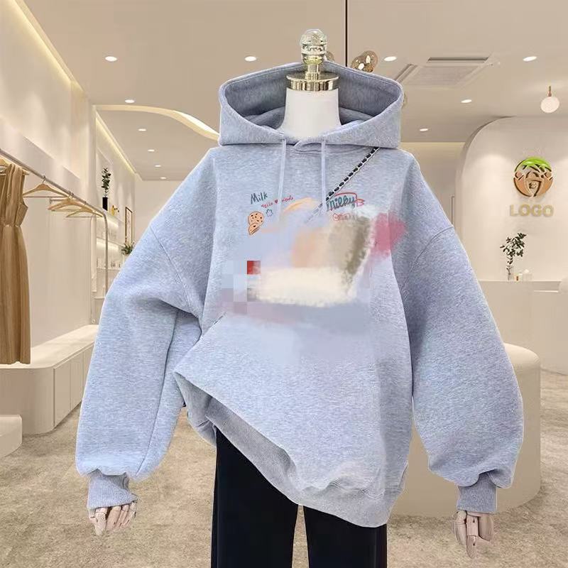 Fleece thickened hooded sweater women's autumn and winter, new loose fashion coat hoodie