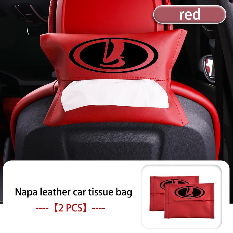 Car Logo Tissue Box Leather Paper Storage Bag Organizer Interior Accessories For Lada Xray Granta Largus Kalina Largus Priora WW34