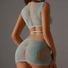 Sexy European and American Erotic Underwear Mint Green Mesh 2-piece Set Butterfly Mesh Set
