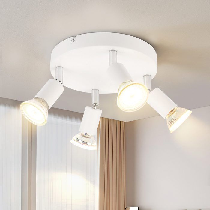 Nettlife Plafonnier 4 Spots Orientables, GU10, Métal blanc, Disque , pour Salon, Chambre, Couloir, Bureau, ampoule non fournie
