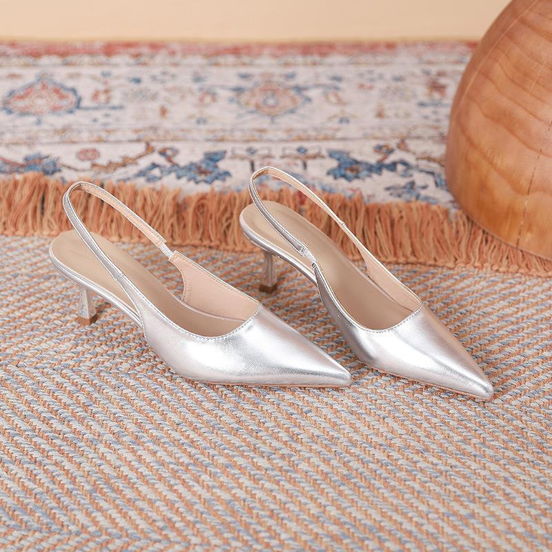 

Pointed thin heel sandals design temperament high heel thin 2025 new summer skirt sexy versatile French 40 серебряный