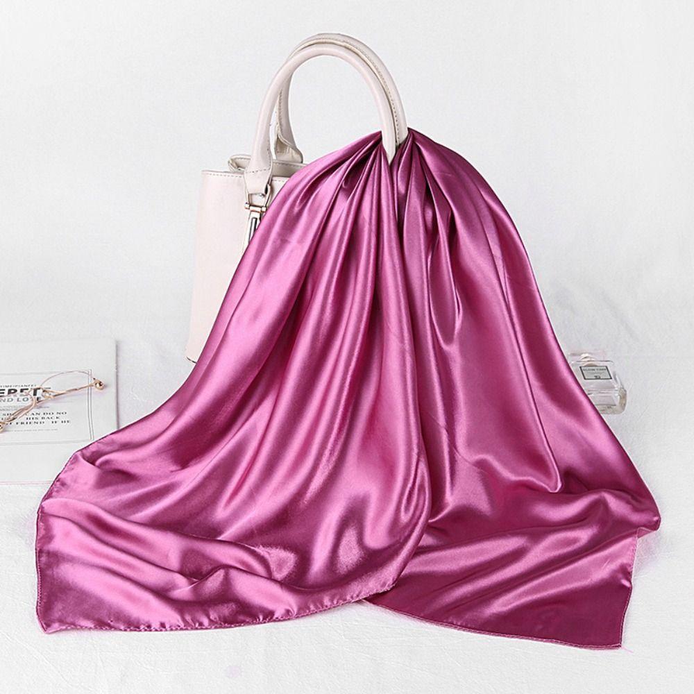 90cm Satin Silk Scarf Large Size Pure Color Shawl Fashion Square Neck Scarves  Sandbeach