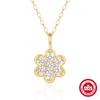 Elegant Floral Crystal Pendant Necklace Women Sterling O-Chain Minimalist Locket Jewelry Office Daily Wear