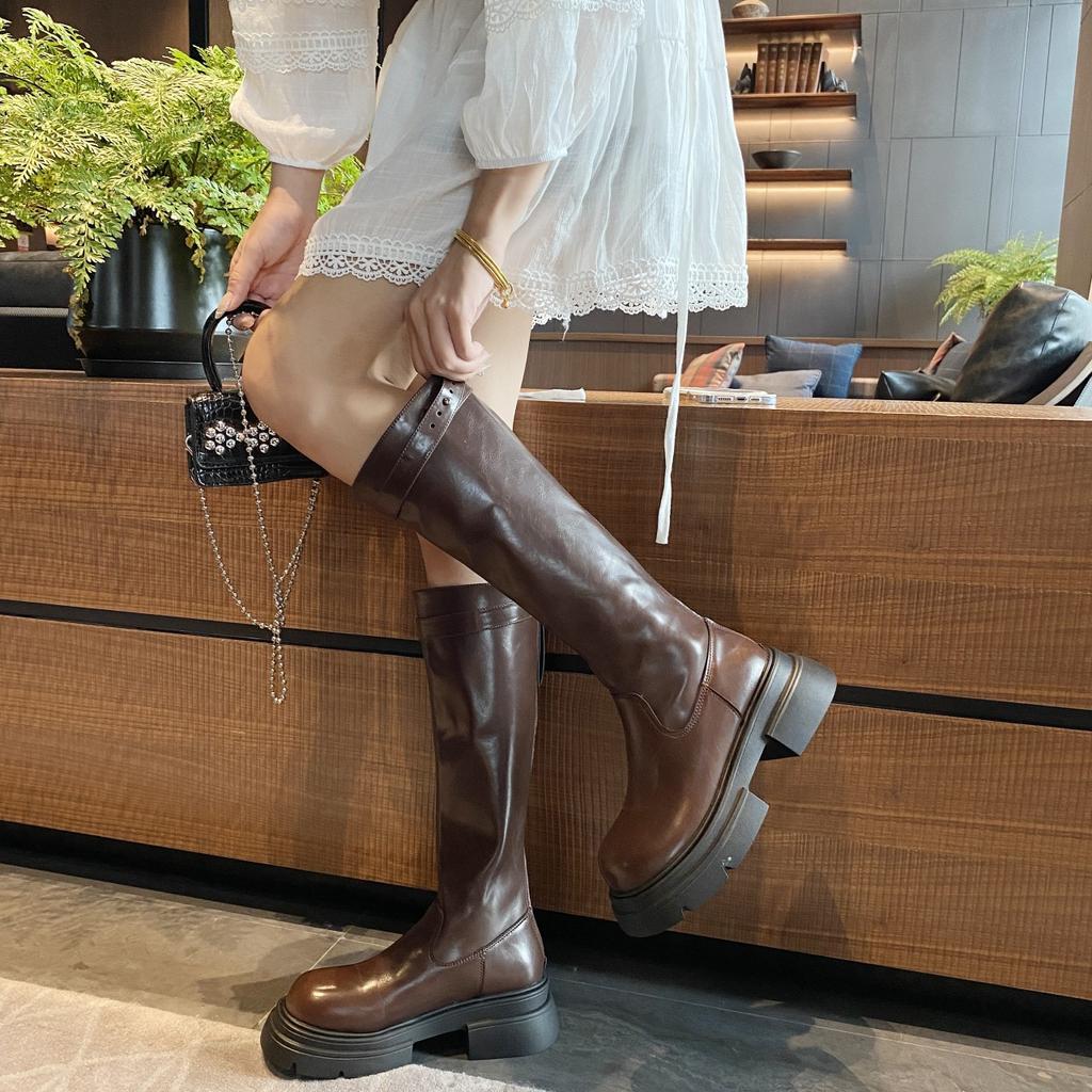 Small Retro Versatile British Style Thin Boots Women's 2025 Summer and Autumn New Heightening Thick-soled Comfortable Knight Boots