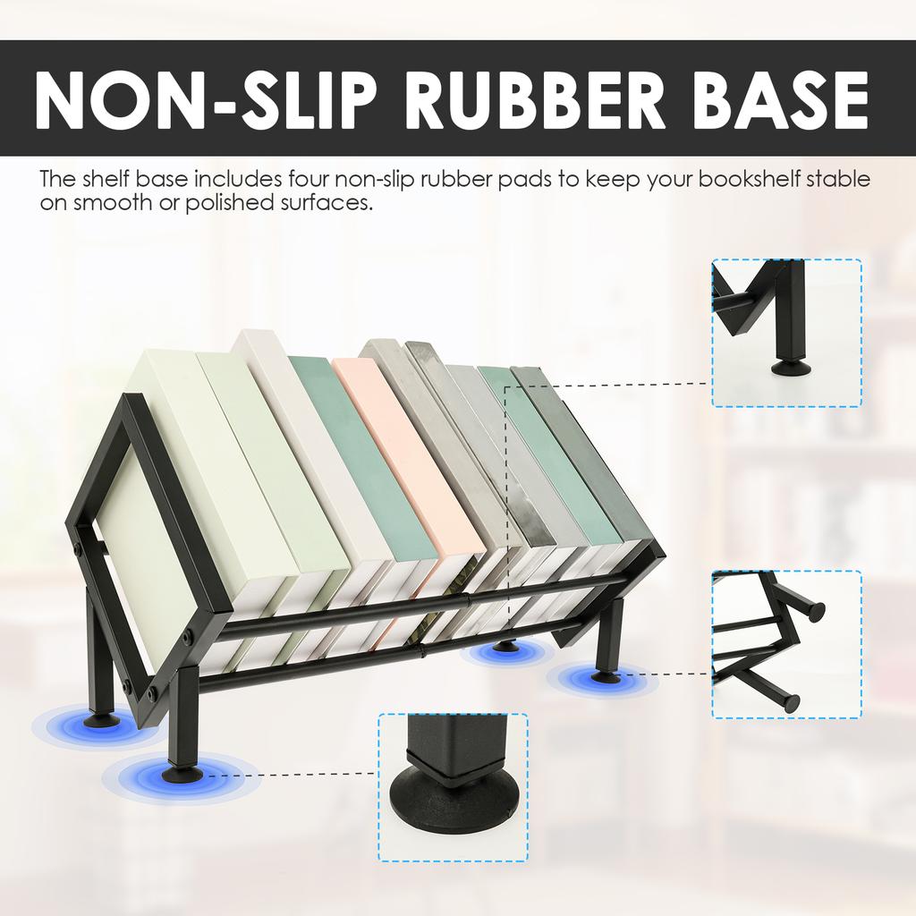 Verstellbares Desktop-Bücherregal aus Eisen, neigbares Bücherregal mit 4 rutschfesten Gummifüßen, 25,5 bis 45,5 cm ausziehbar, Zeitschriften-CD-Aufbewahrungsregal