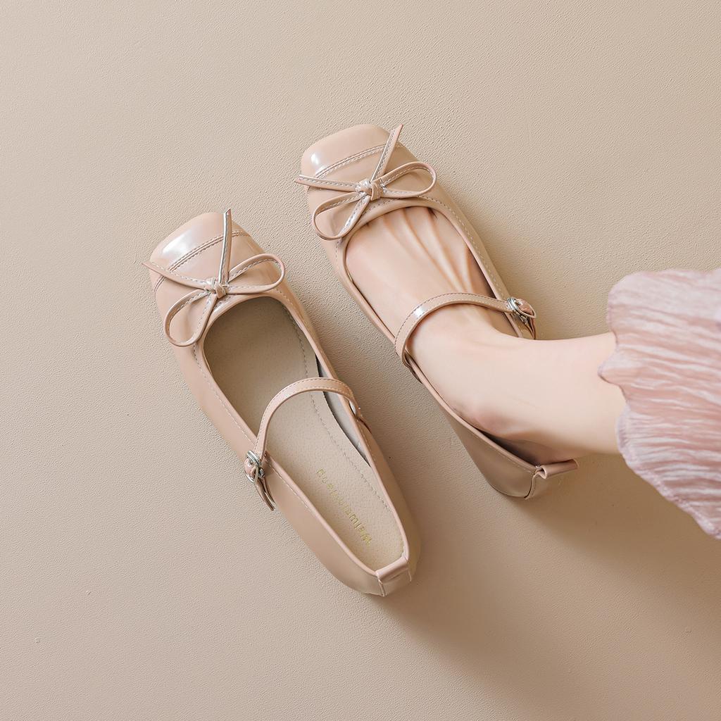 Weiwei girl 9169-9 French bow square head thick heel single shoes women's shallow mouth with skirt Mary Jane women's shoes