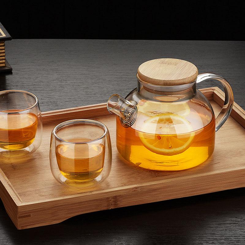 

Heat Resistant Glass Tea Infuser Pot With Wooden Cover Flower Tea Puer kettle Coffee Cup Teapot Set wzpi