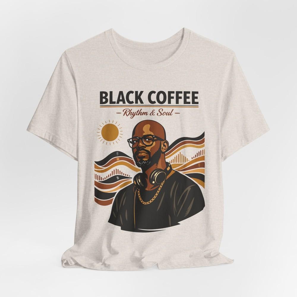 

Black Coffee Rhythm amp; Soul Unisex Tee | Retro DJ Portrait Waves TShirt Unisex T-Shirt M