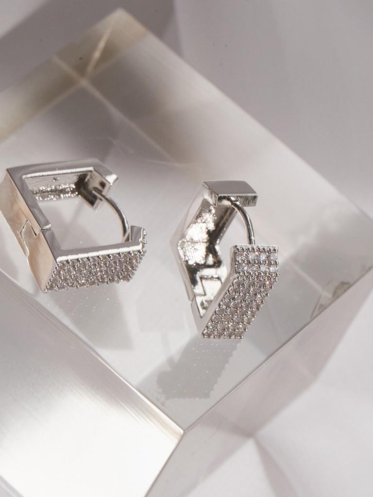 Macier Square Cubic One-Touch Earrings