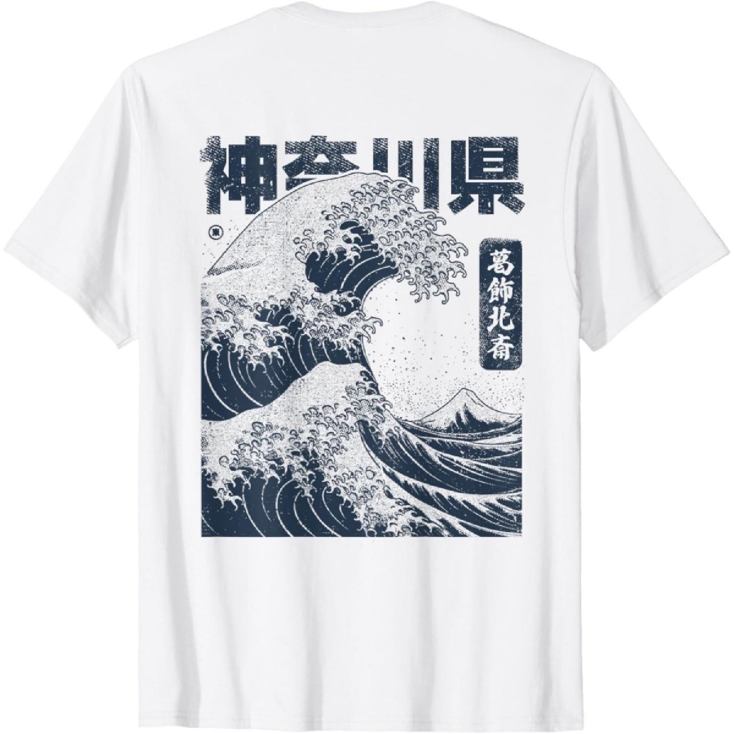 Винтажная футболка Укиё-э Хокусай Великая волна в Канагаве Японская S