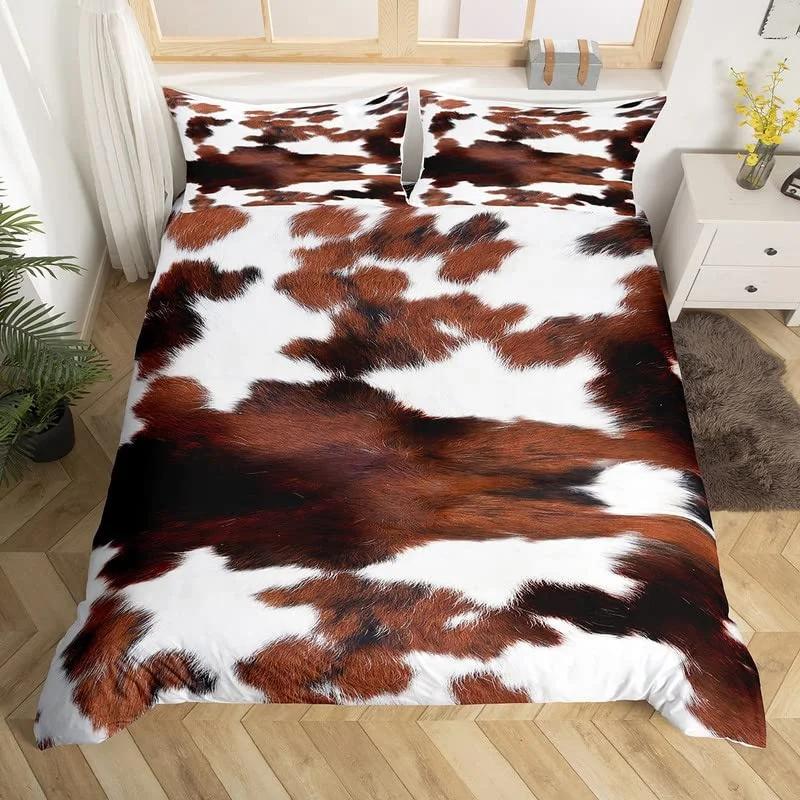 Cowhide Sunflower Duvet Cover Western Farm Animal Skin Bedding Set Microfiber Cow Fur Comforter Cover Twin For Boys Girls Room