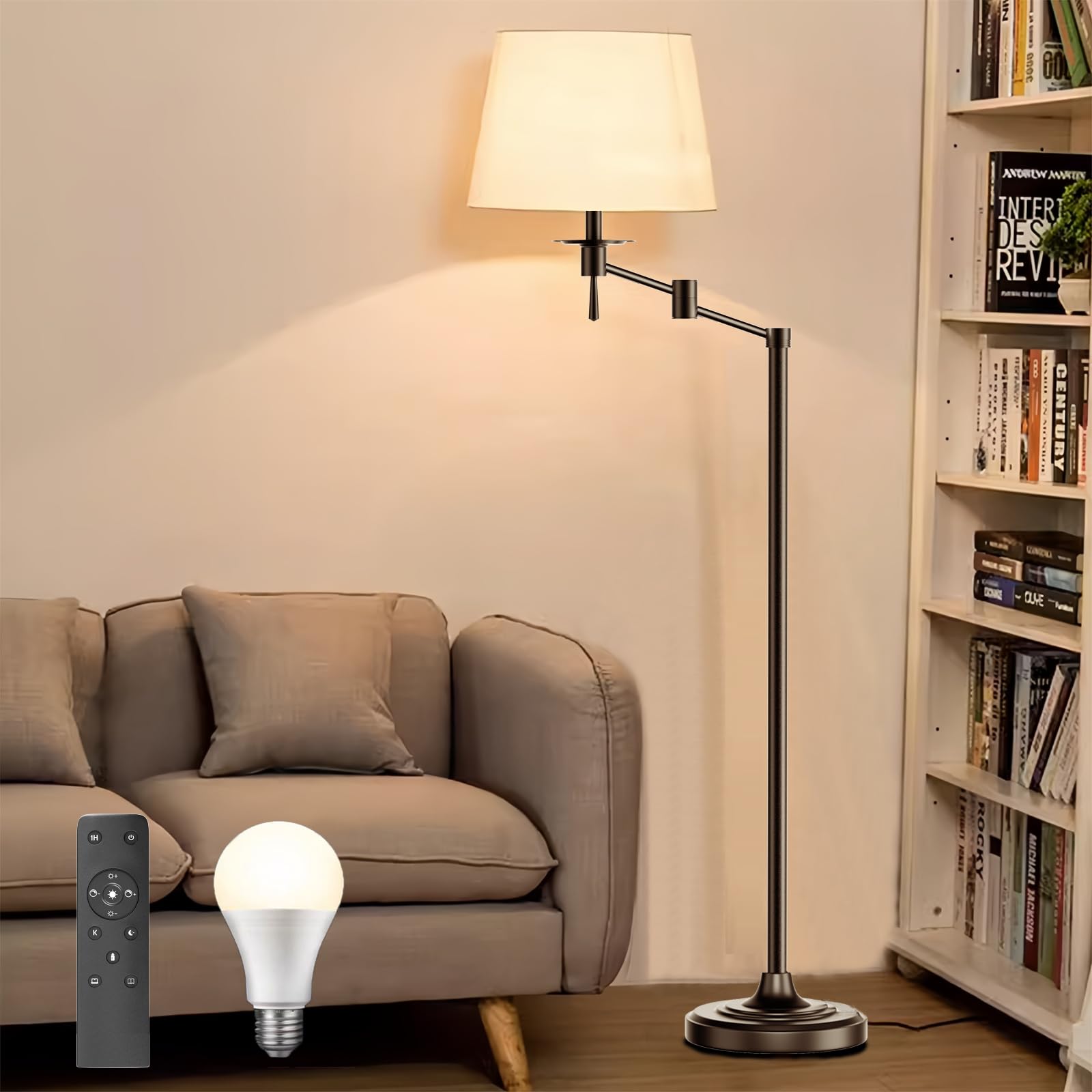 

OTANBER Floor Light, Indirect Lighting, Adjustable LED Arm, 12W, Stepless Dimming, 3000K-6000K Color Temperature, Magnetic Remote Control Included