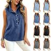 Top in Denim Senza Maniche da Donna con Bordino in Pizzo, Collo Arricciato, Abbottonatura Frontale, Vest Blusa Casual dalla Vestibilità Larga per l'Uso Quotidiano