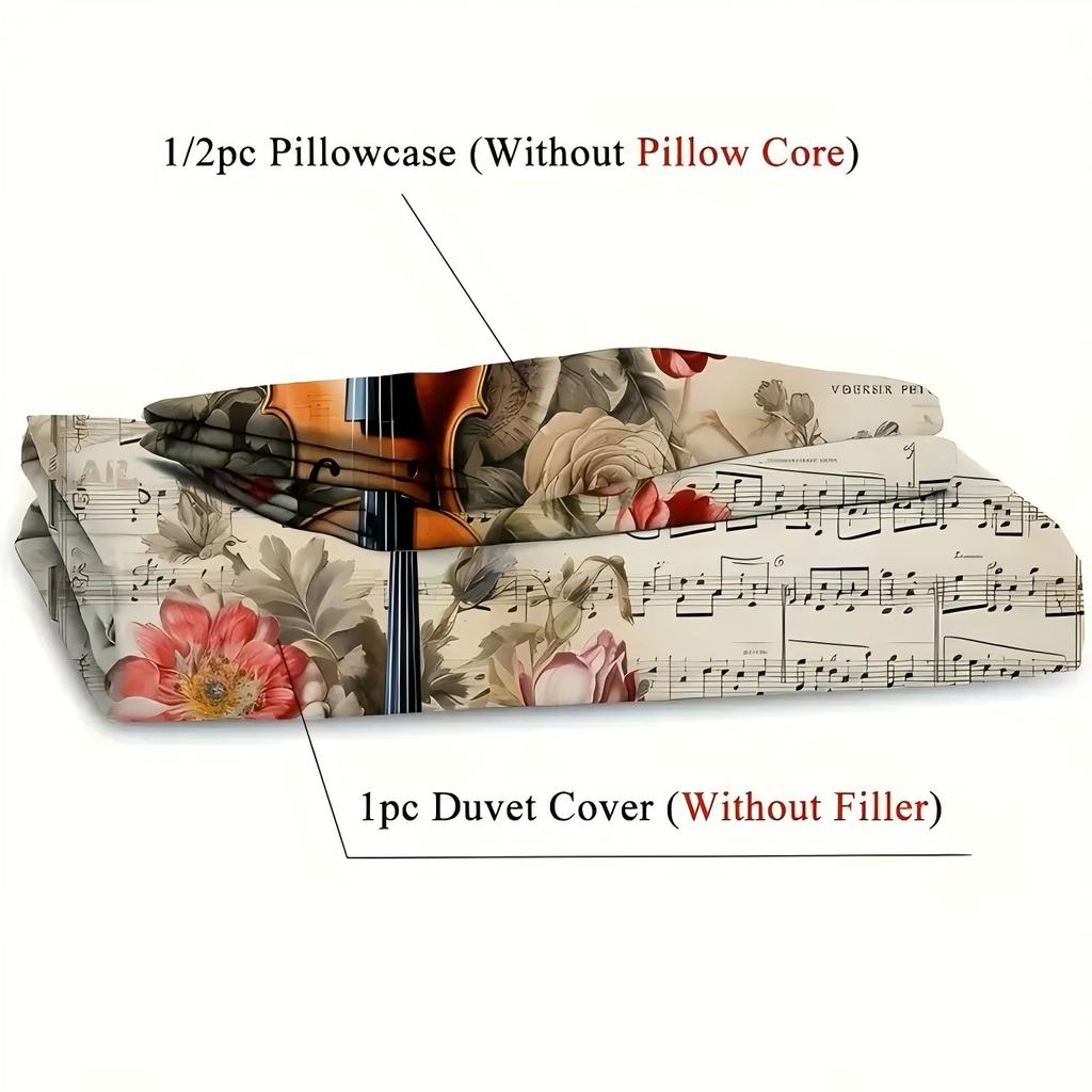 Violin Score Rose 3D Printed Bedding Set Pillowcase Classical Music Art Retro Style Quilt Cover Home Textiles Duvet Cover Set