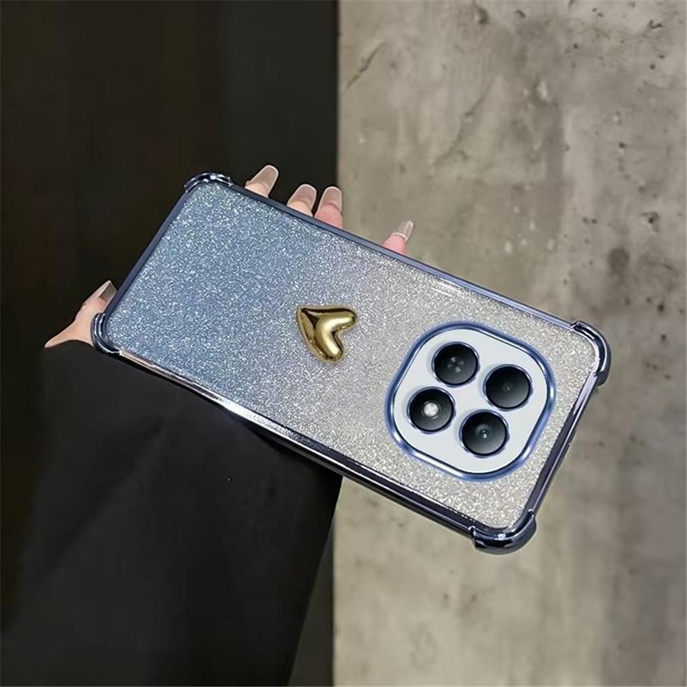 Plating 3D Love Heart Phone Case For iPhone 17 16 15 14 13 12 11 Pro Max Plus 17 Air Gradient Glitter 4-Point Anti Fall Cover