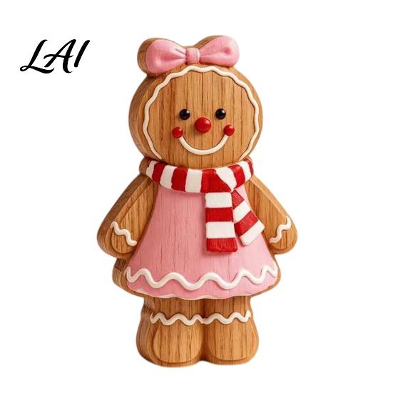Rustic Xmas Shelf Sitters Christmas Gingerbread Man Ornament Hand Painted Vintage Wooden Tabletop Durable Wood Figurines Figurine Holiday Decor for