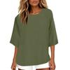 Women's Fashion Solid Color Casual T-Shirt Seven Sleeve Round Neck Cotton Top