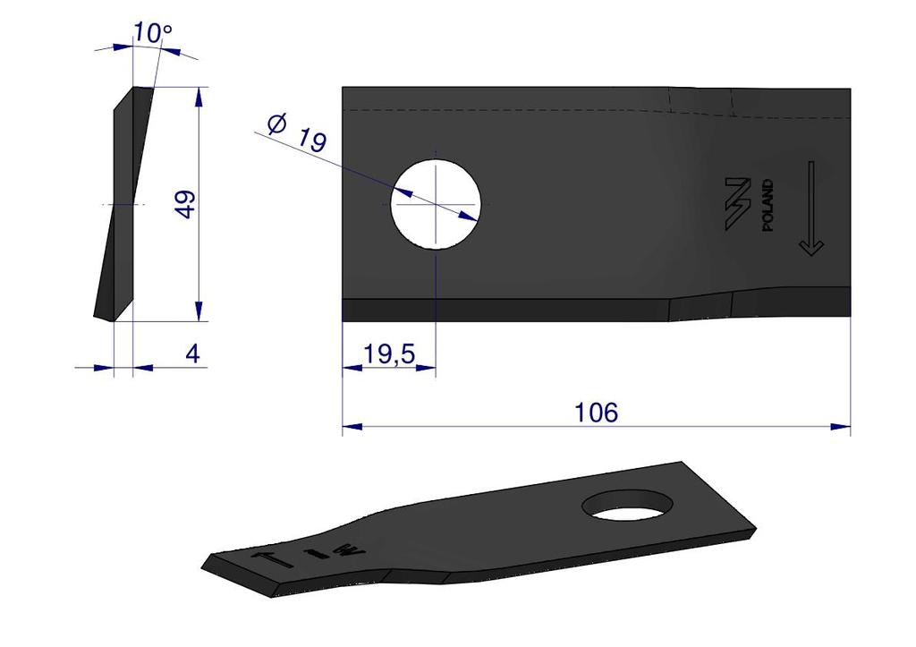 Knife. Blade Mower Right 106X48X4Mm Hole 19 Application 153967103 Sip Waryński ( Sold In 25s )
