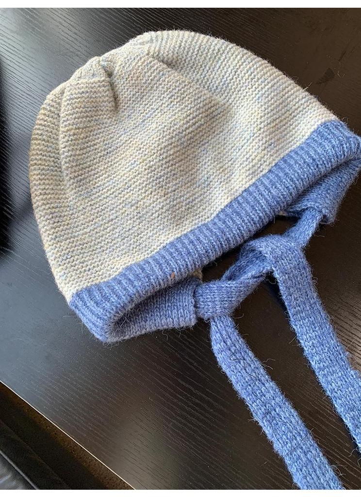 Women's Korean Style Wool Knit Ear Protection Hat - Winter Warm Lace-Up