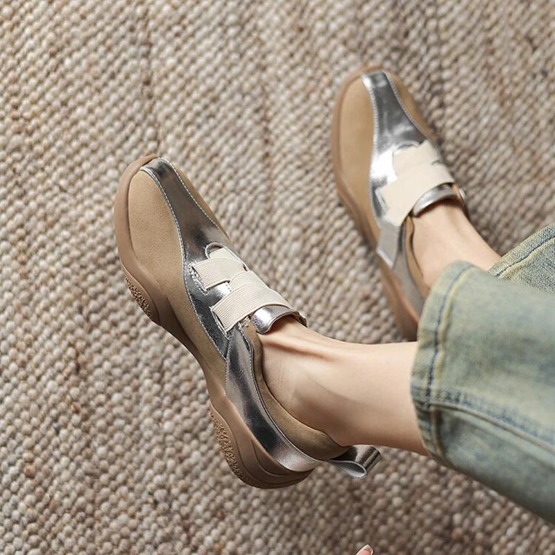 Fashion NEW Autumn Women Shoes Split Leather Shoes for Women Round Toe Thick Heel Shoes Mixed Colors Hook&loop Sneakers German Trainer