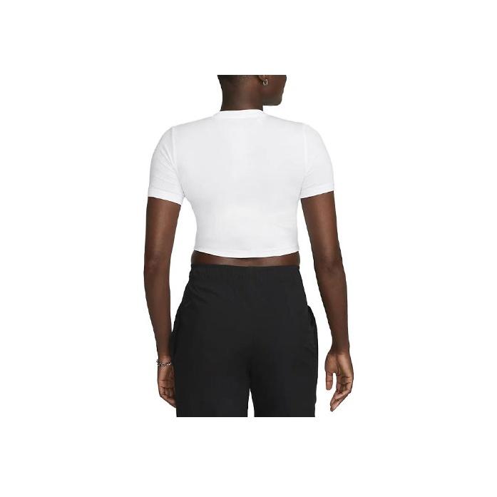 Nike Sportswear Essential Logo Embroidered Slim Fit Short Sleeve T-Shirt Women Tops White FB2873-100