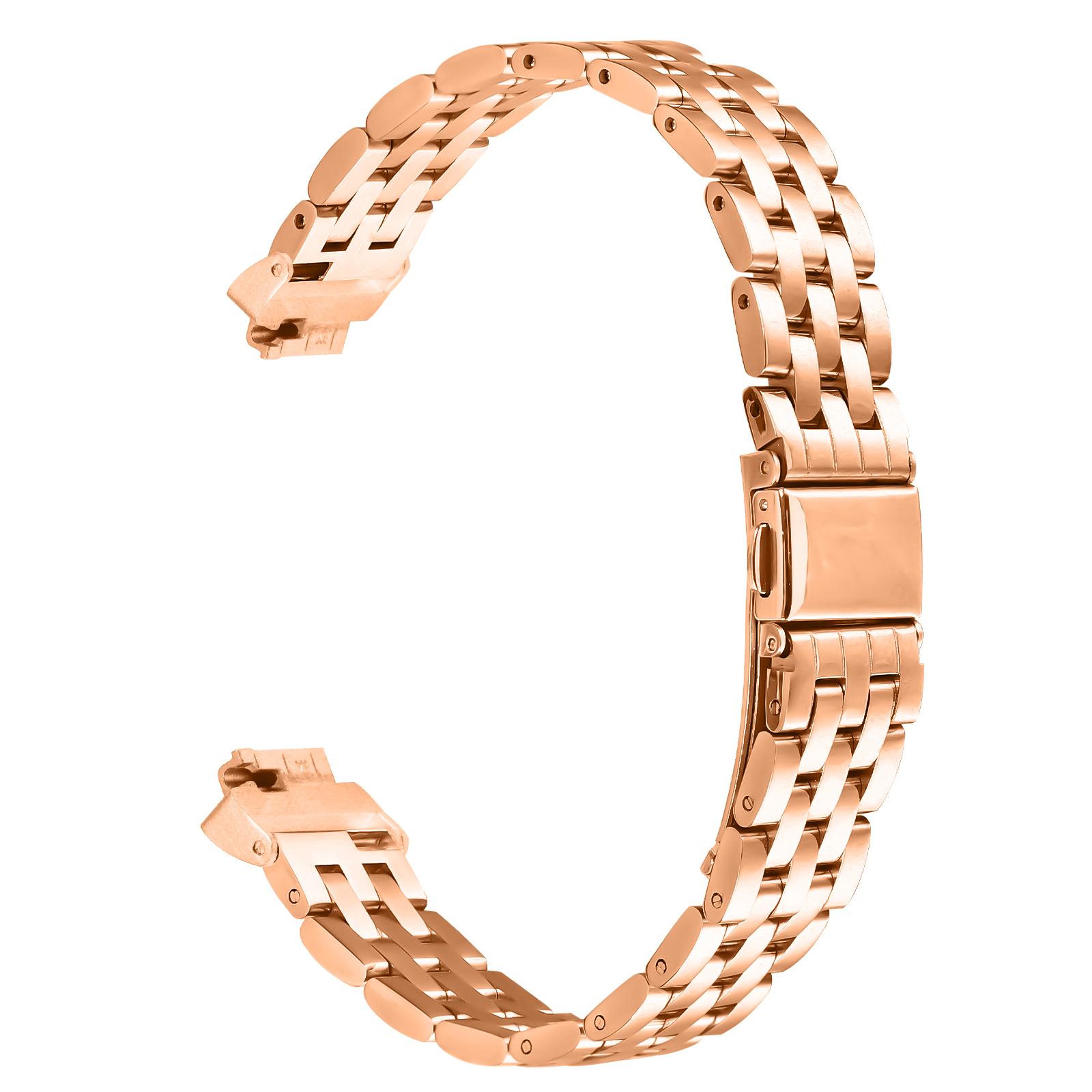 

For Fitbit Inspire 2 Watch Band Slim Five-Bead Stainless Steel Strap Rose Gold