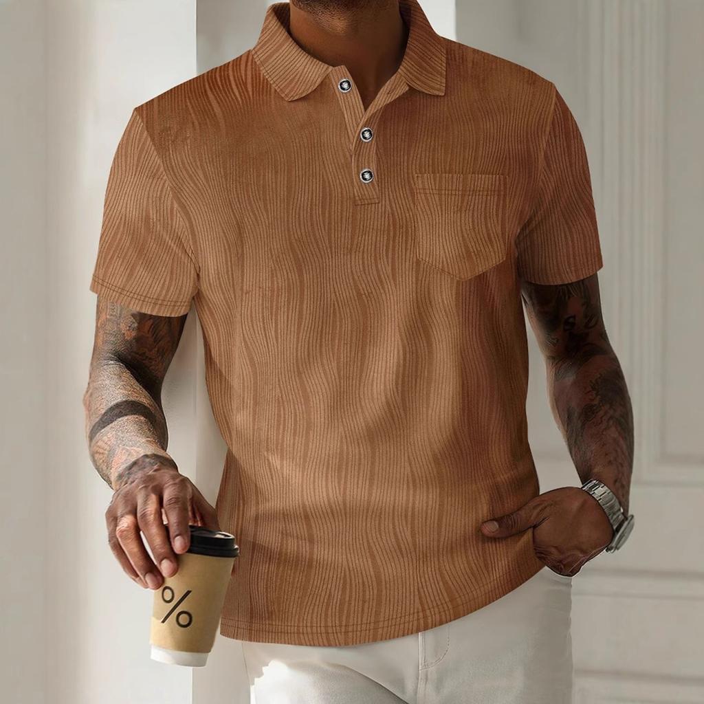 Men's Summer Lapel Button Pocket Corduroy Solid Color Casual Short Sleeve Shirt