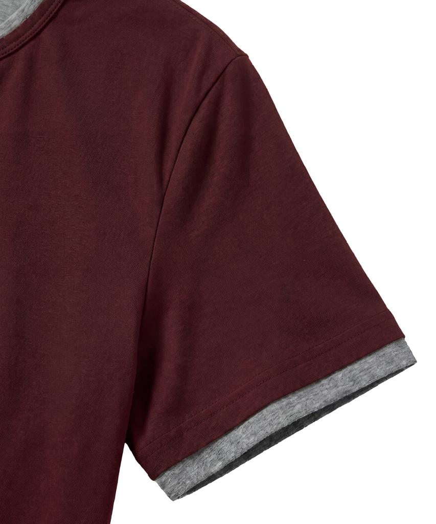IDWS Layered Henley Neck T-Shirt Burgundy