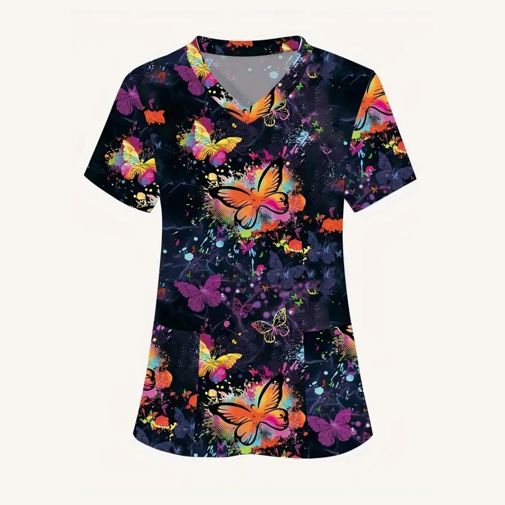 Klinisk Uniform Dame Mote Sommer V-Hals Tannlege Dame Skrubb Mikrostretch Kort Erm Sykepleieruniform Dame