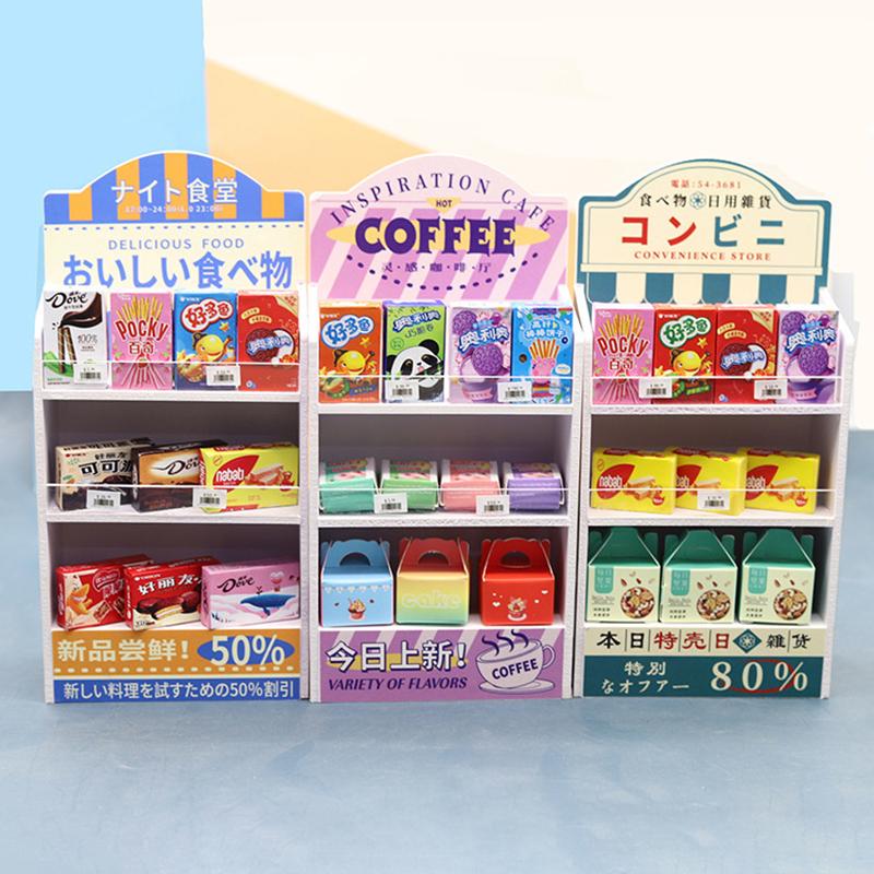 Miniature Cute Drink Food Supermarket Store Shelf Dollhouse Accessories Pretend Play Furniture Cabinet Shelf Kitchen Gift