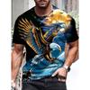 Men's 3D Eagle Graphic T-Shirt - Short Sleeve,Round Neck,Polyester Blend,Vibrant Eagle  Wolf Design,Casual Streetwear for Summer