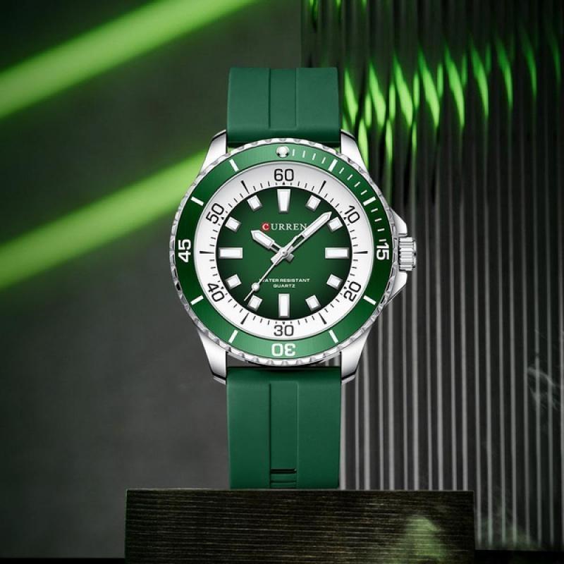 CURREN Men's Fashion Quartz Watch Outdoor Large Dial Luminous Waterproof Silicone Strap Sport Wristwatch