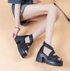 Fashion High Quality 10CM Genuine Leather Peep Toe Shoes Chunky Heels Sandals Pumps Platform Wedge Summer Fashion Ankle Booties Women