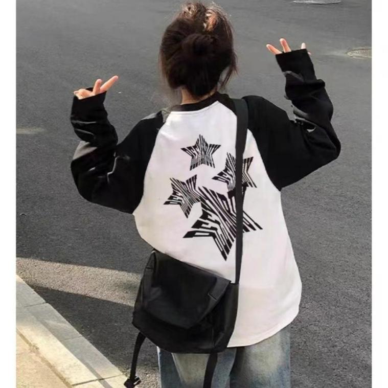 Spring Autumn Oversized T-shirts Youth Harajuku Cute Cartoon Print T Shirt Women Pullover Tshirt Long Sleeve Y2k Tops Streetwear
