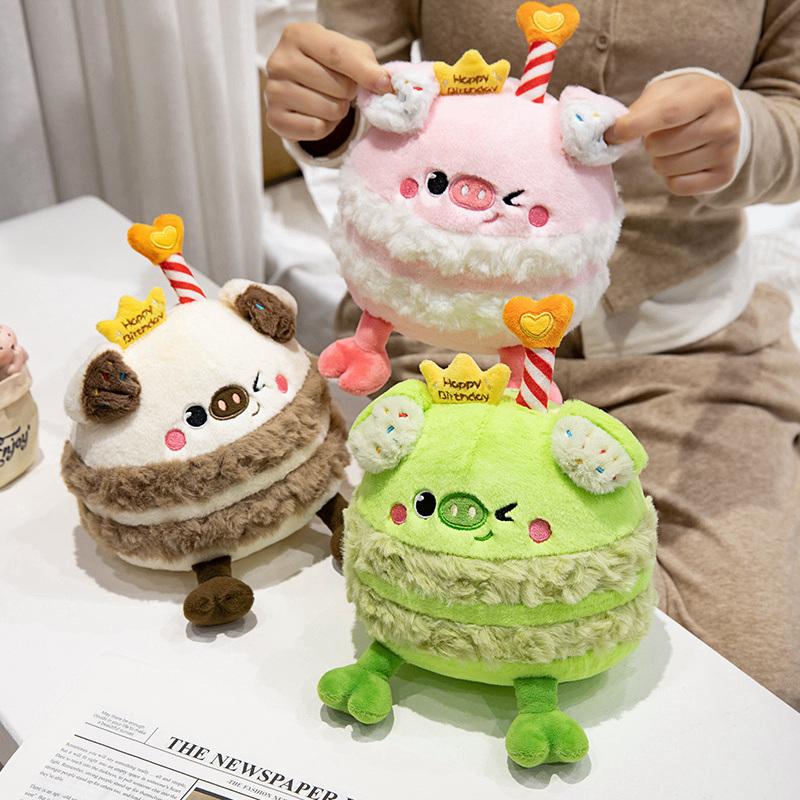Cartoon 3 Colors Pig Cake Plush Toys Stuffed Cute Ice Cream Snack Decoration Birthday Party Gift for Kids
