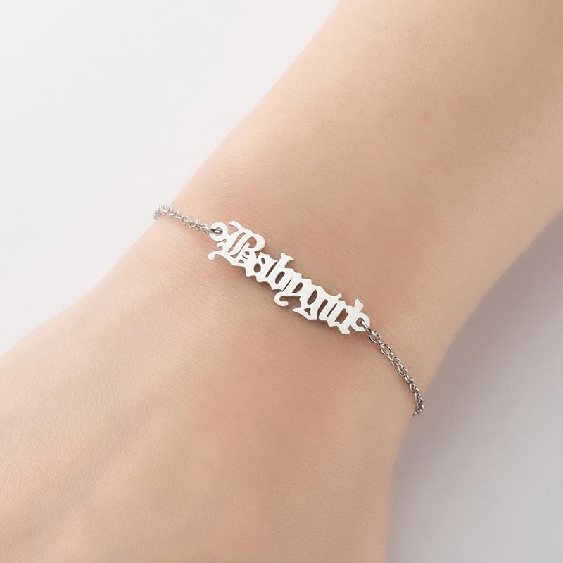 Stainless Steel Retro English Letter Babygirl Bracelet