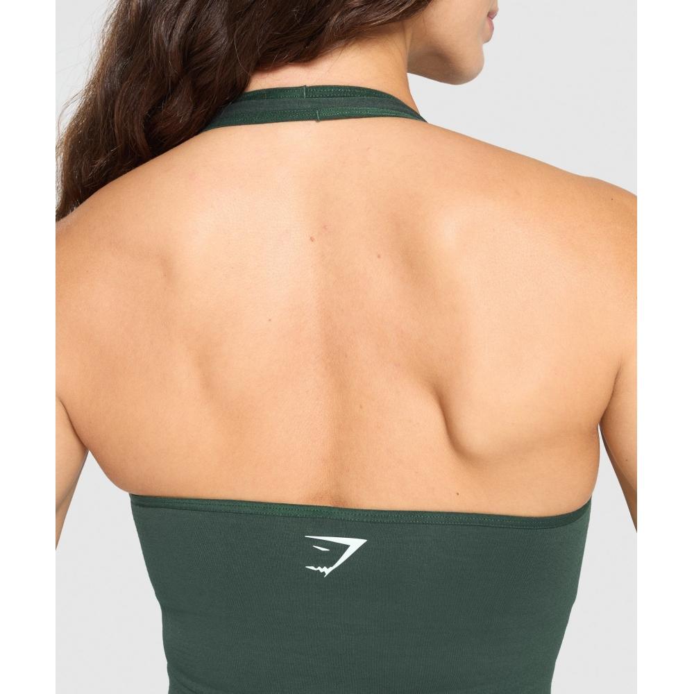 Gymshark Vital Seamless Halter Neck Tank Woodland Green Marl B2c9l Ebtf