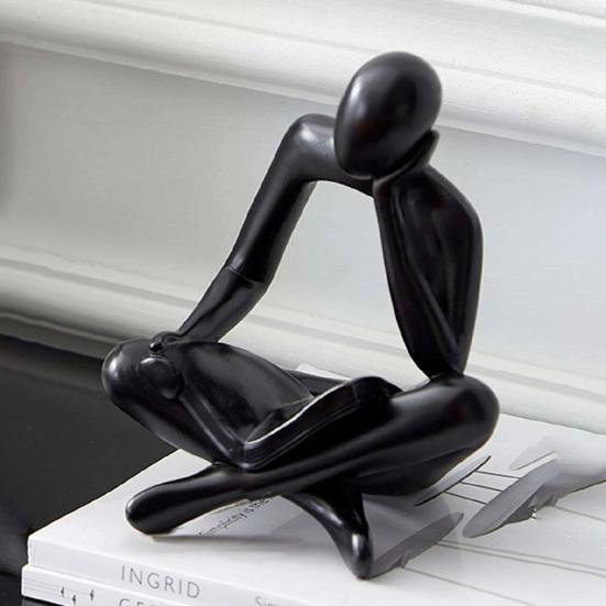 Moderne Leesbeeldje, Abstracte Denker Beeldhouwwerk, Kleine Lezend Boek Beeldje van Hars voor Woonkamer, Bureau, Boekenkast Woondecoratie