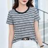 Women's Summer New Striped Short-sleeved Collision with Colourful Wildcard Round Neck Chic Blouse Slim Bottoming Casual T-shirt