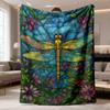 2026 Latest Flannel Blanket Dragonfly & Floral Themed Soft Flannel Sofa Throw Contemporary Geometric Pattern, Mixed Colors, AllSeason Cozy Blanket for