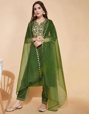 Women Cotton Blend Kurta Pant Dupatta Set Indian Designer Party Wear Kurti Salwar Suit