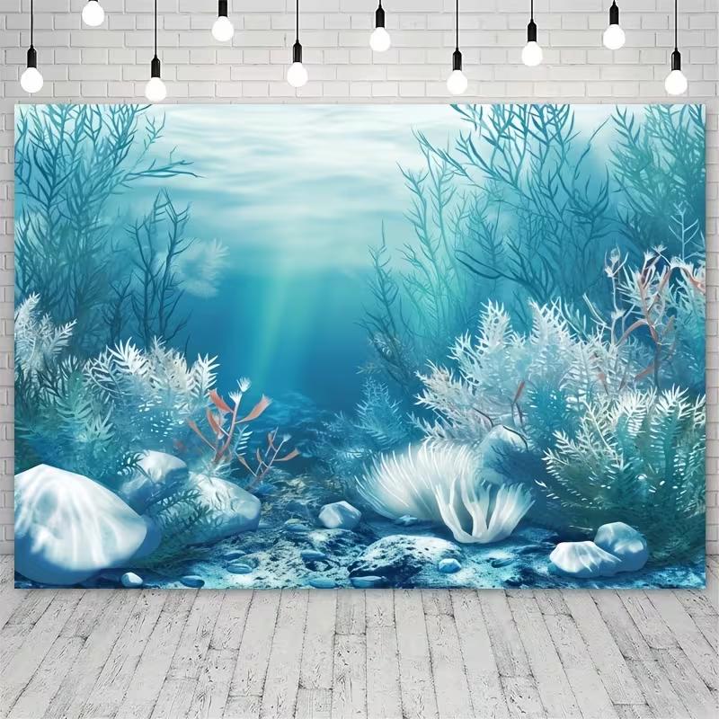

2D Calming Underwater Scene Backdrop, Soft Blue Ocean with Light Rays 47.2x31.5inch/120*80cm