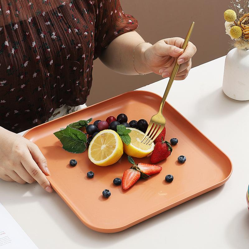 Inyahome Set of 1/4/10 Wheat Straw Square Dinner Dish Snack Dessert Plates for Vegetable Fruit Cake Bread Serving Plate Tray